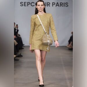 Authentic Sepcoeur Paris luxury designer Silver Leather
Studded Embellished Bag